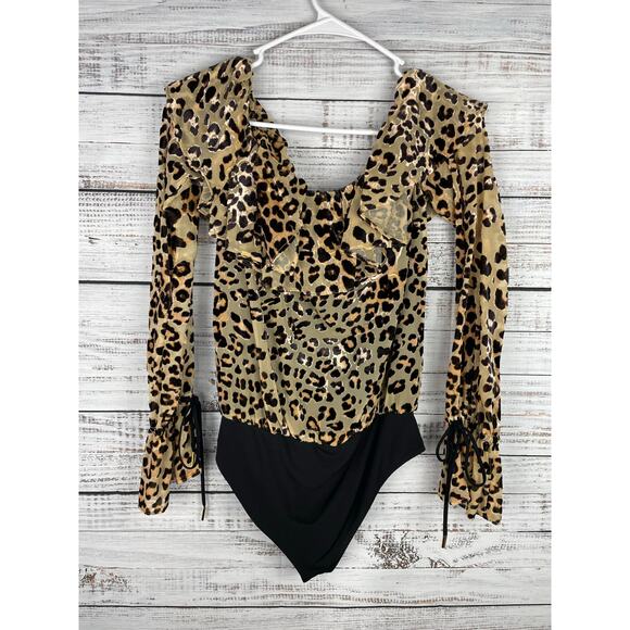 House of Harlow 1960 x Revolve Velvet Leopard Long Sleeve Off Shoulder Bodysuit - Picture 11 of 15